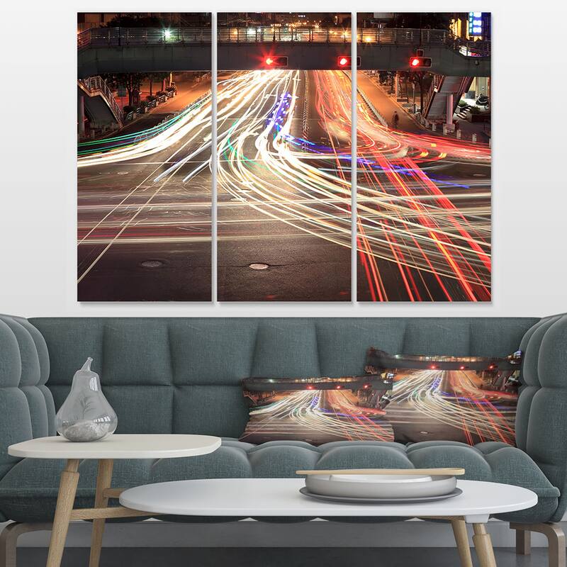 Designart "Light Traces on Crossroad" Cityscape Digital Art Canvas