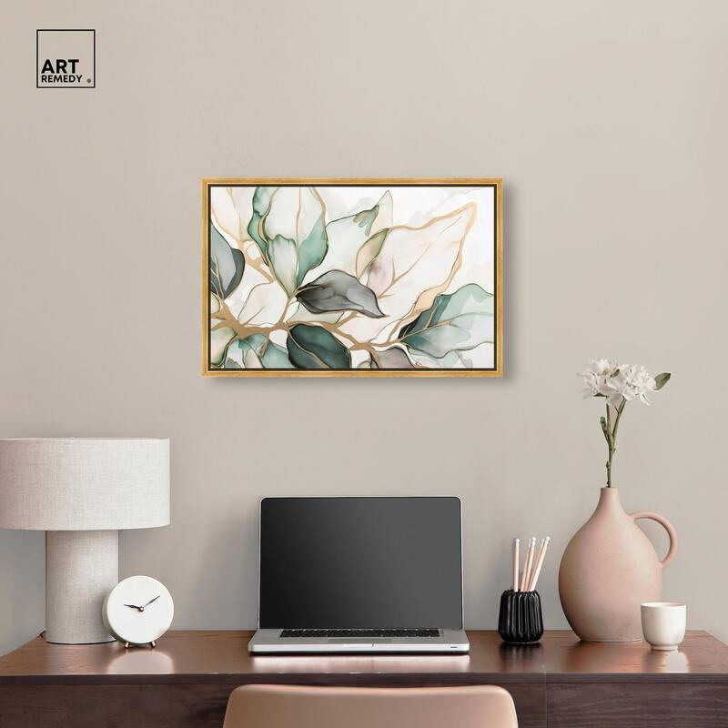 Golden Veined Leaves II Canvas by Art Remedy