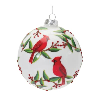 6ct Green & Red Ribbed Cardinal Bird Christmas Ball Ornaments 4.75"