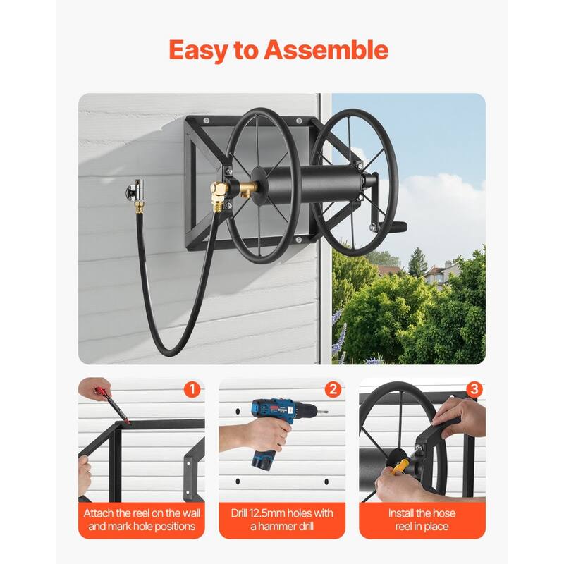Heavy Duty Garden Hose Reel 200ft Wall Mounted Steel Hose Storage - 22.83 x 15.35 x 17.72 inches