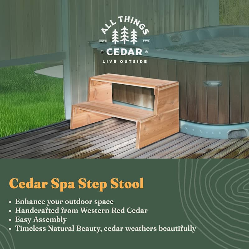 All Things Cedar Wooden 2 Tiered Step Stool for Outdoor Spas or Backyard Patios - 21