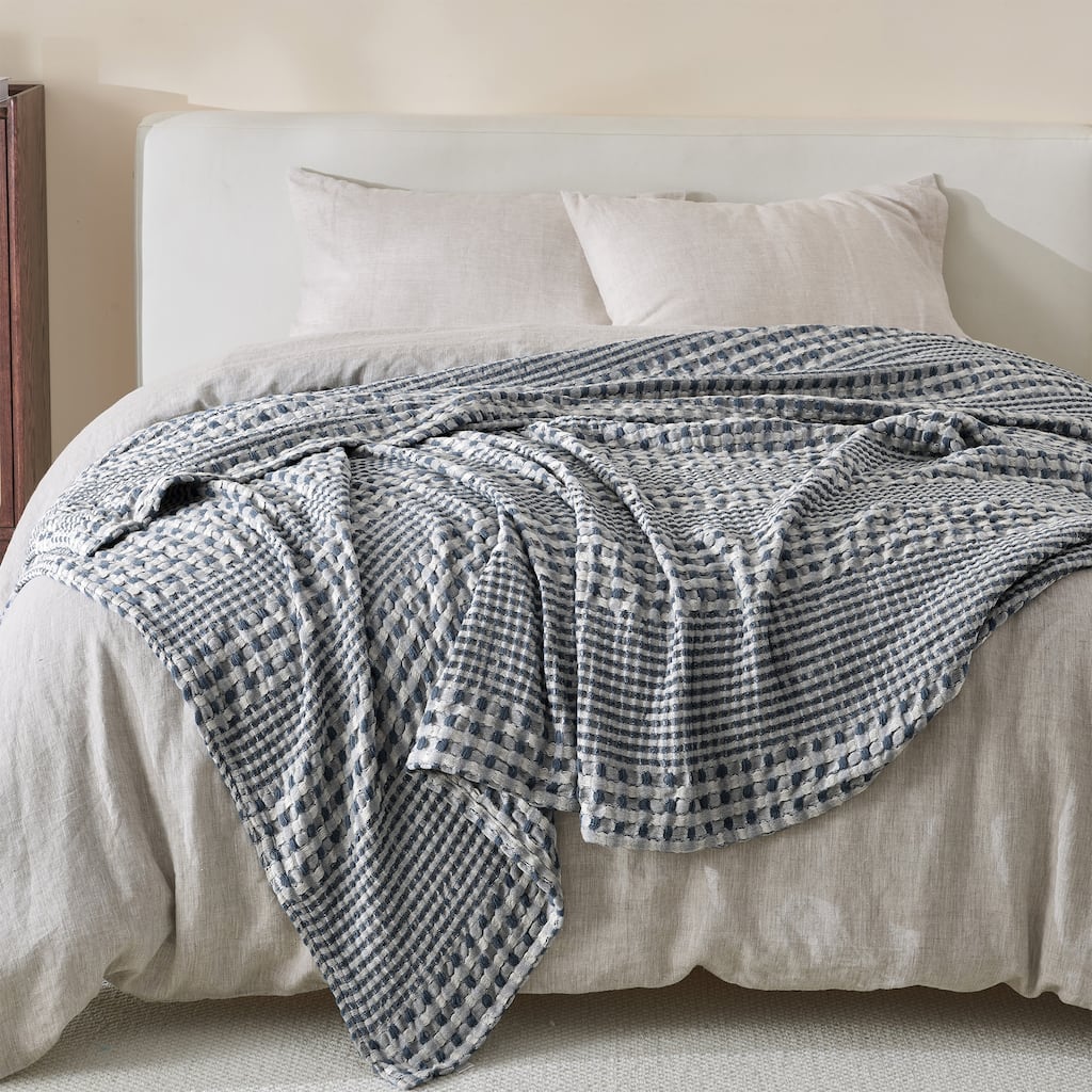 Linery & Co. 100% Cotton Lightweight Waffle Weave Knit Throw
