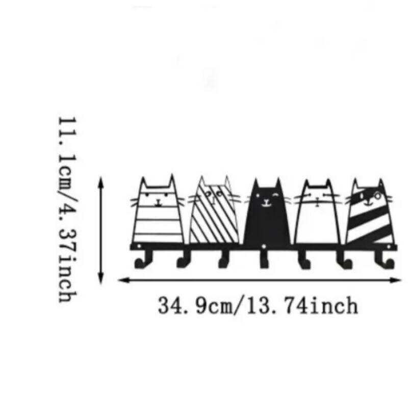 Cute Cat Wall Hooks 7-Hook Key Rack Coat Rack Modern Decor - 13.74" x 4.37"