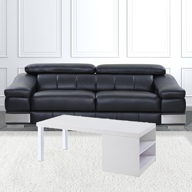 47 Inch White and Silver Coffee Table with Shelf and Storage Compartment - 47” x 24” x 18”