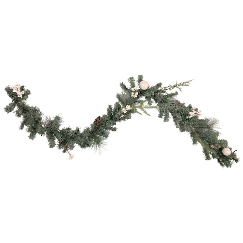 6' x 12" Pre-Lit Decorated Pine Artificial Christmas Garland Warm White LED Lights