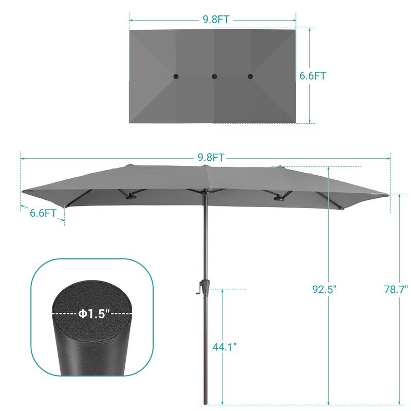 BONOSUKI 10 x 6.5Ft Double-Sided Patio Umbrella with Large Canopy Outdoor Table Umbrella for Garden and pool, Anthracite Gray