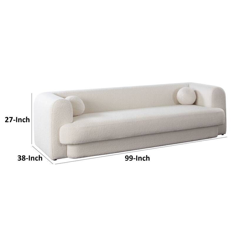 Foxo Retro Sofa, 2 Accent Pillows, Padded Ivory Velvet, 99 Inch