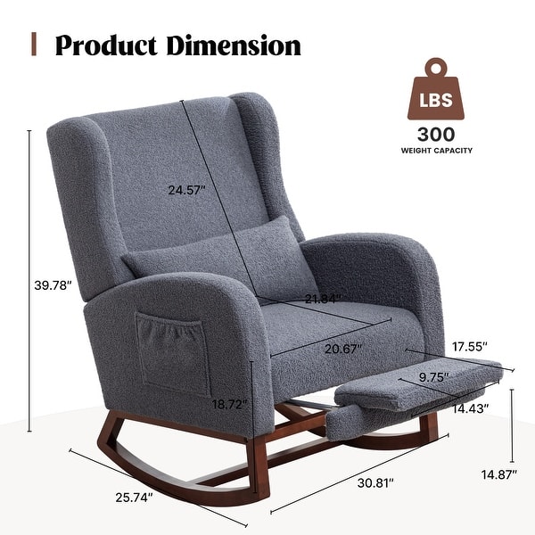 dimension image slide 2 of 10, HOMYKA Teddy Nursery Rocking Chairs with Foot Rest