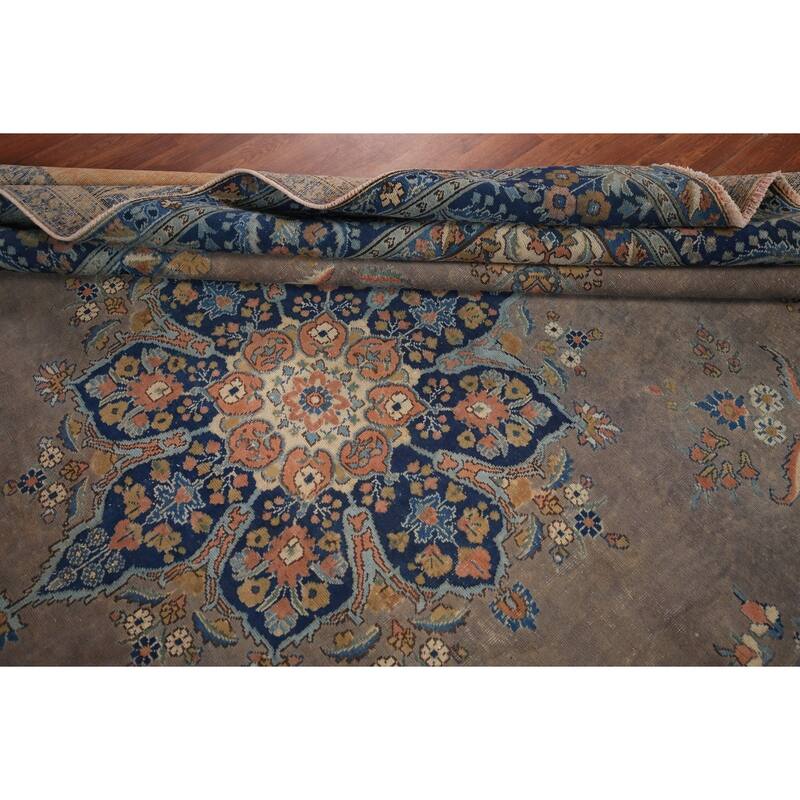 Grey Tabriz Persian Vintage Area Rug Hand-Knotted Bedroom Wool Carpet - 7'10" x 11'0"