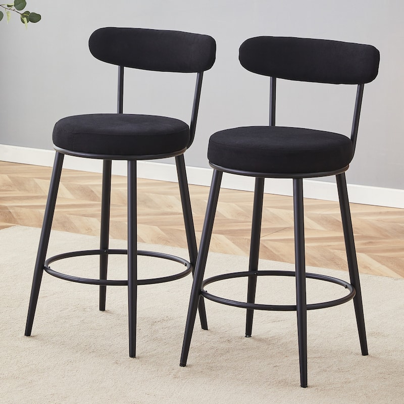 Counter Height Bar Stools Set of 2, Fabric Upholstered Bar Stools with Open Back, Kitchen Island Chairs with Footstool