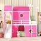 preview thumbnail 2 of 5, Pink Pine Wood Bunk Bed with Castle-Inspired Tower