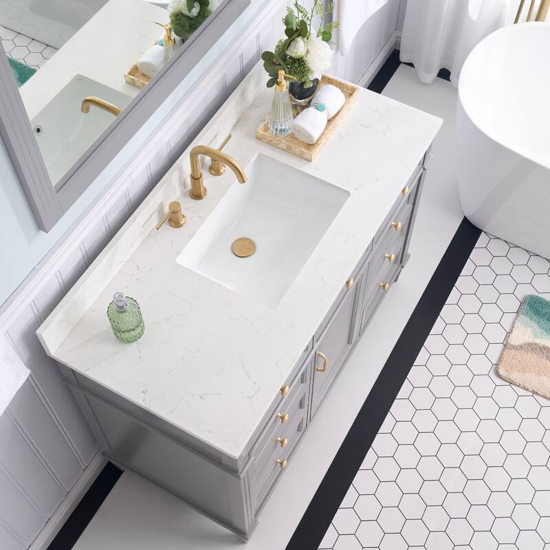 35''H Solid Wood Bath Vanity With Carrera White Quartz Top and Sink