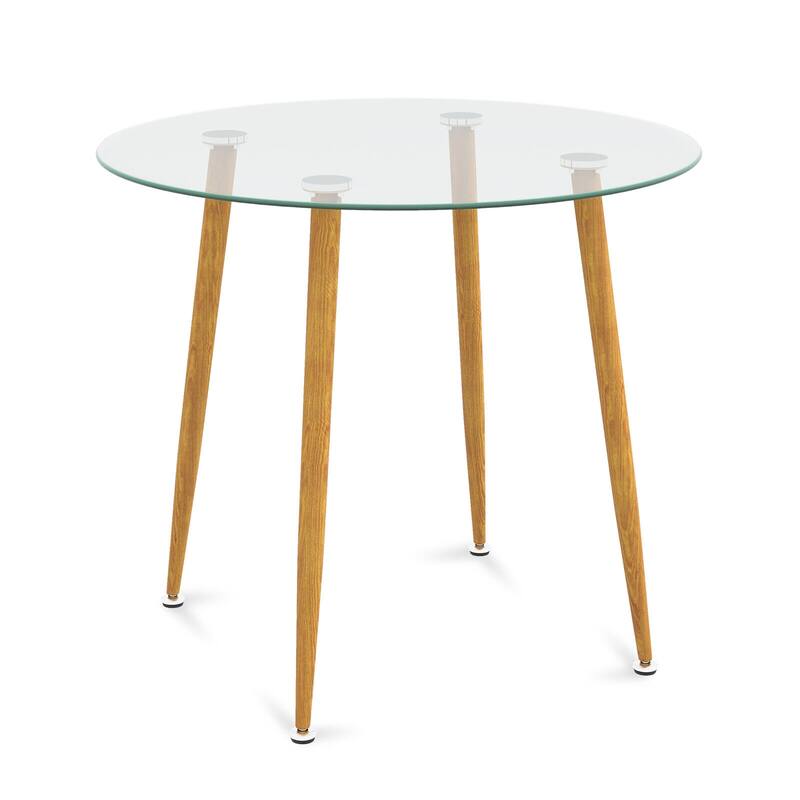 Gymax Leisure Coffee Table Round Glass Dining Table w/ Metal Legs - Clear - Glass