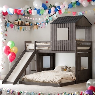 Friendly Design Twin Over Full Bunk Bed, Loft Bed with Playhous
