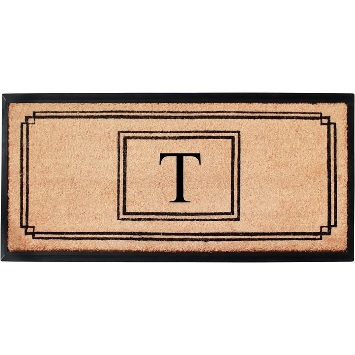 A1HC Natural Coir and Rubber Monogrammed Front Porch Entry Doormat 24"X48" Black/Beige - T