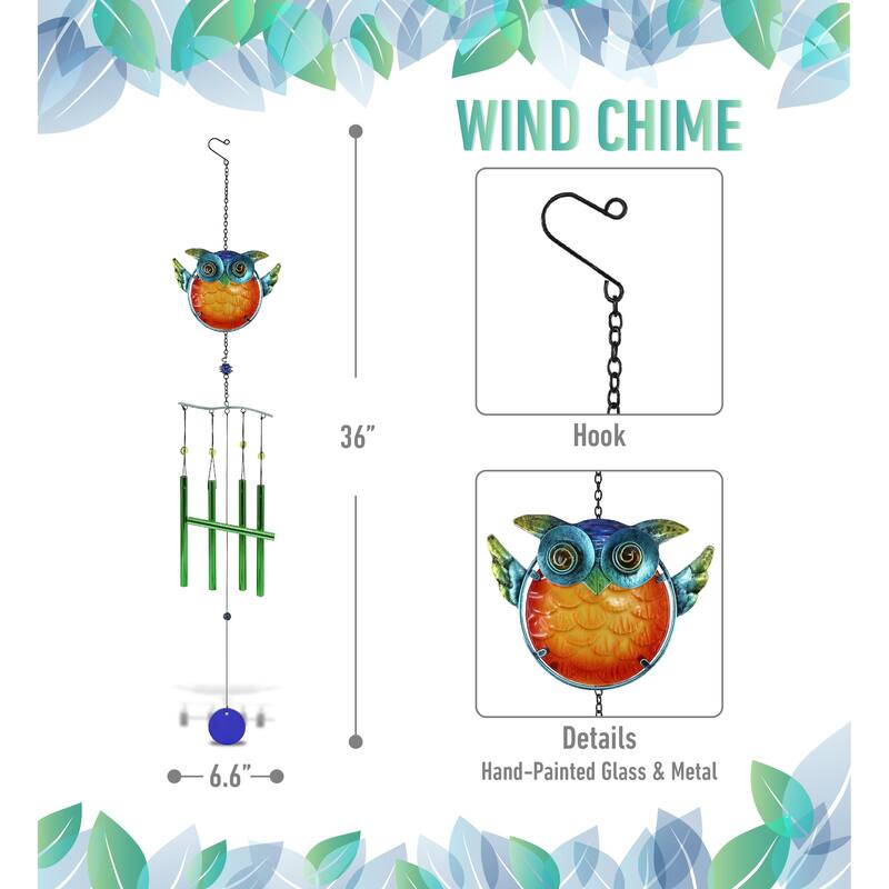 CoTa Global Owl Wind Chime – Handmade Glass and Metal Chime - 36 Inches
