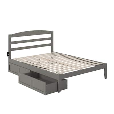 Vintage Platform Bed with Drawers, Queen Size Bed Frame, Grey Finish, Modern Style Bedroom Furniture