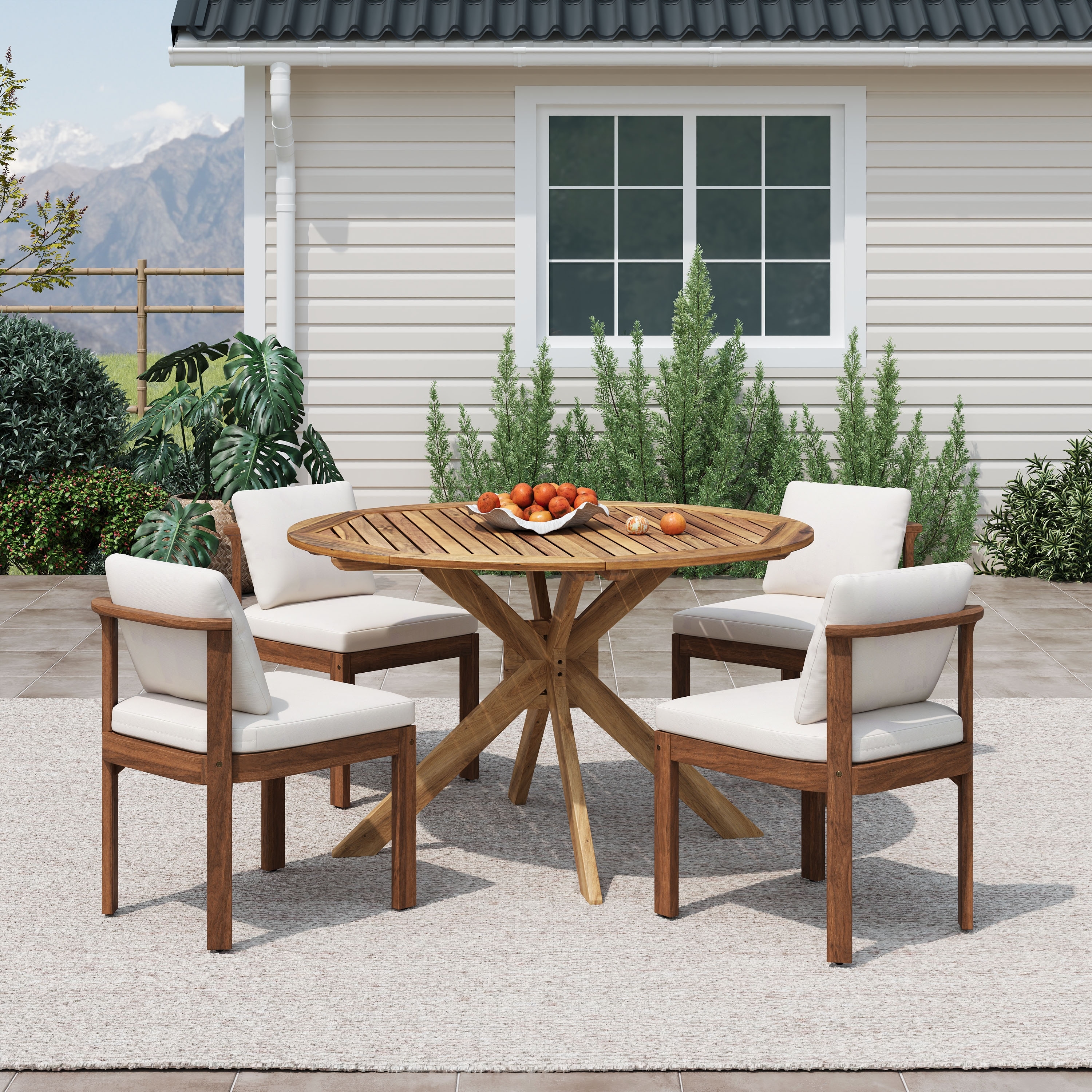 Christopher Knight Home - Modern Wooden Outdoor Dining Chair with Cushions