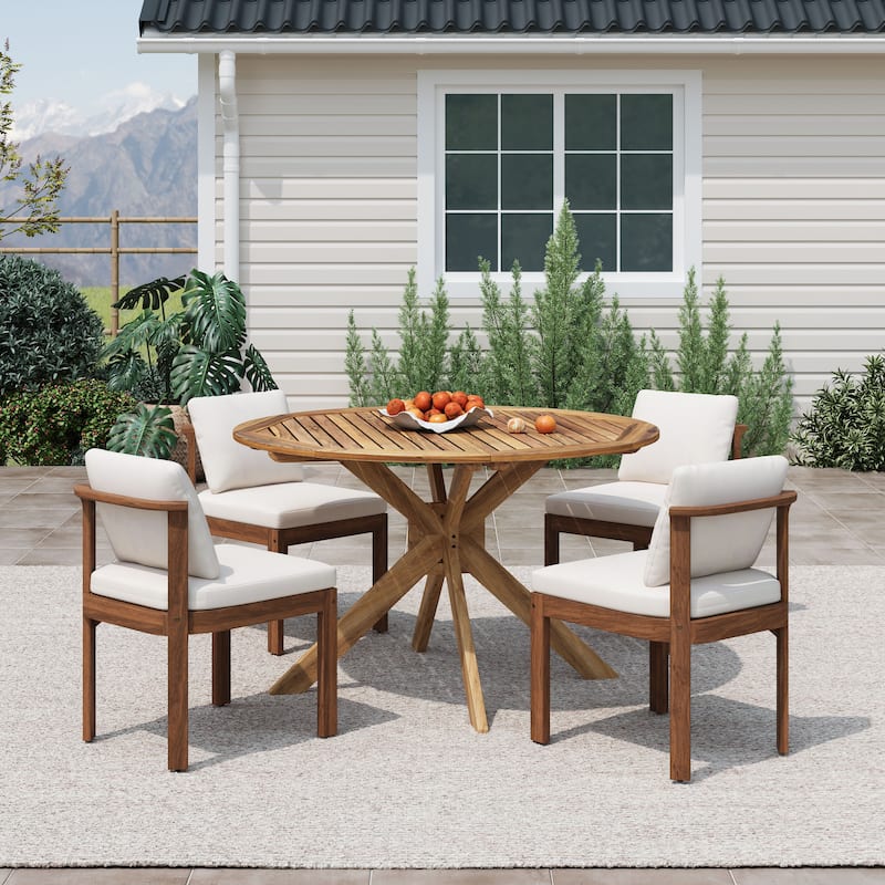 Christopher Knight Home - Modern Wooden Outdoor Dining Chair with Cushions - Set of 4_Brown+Cream