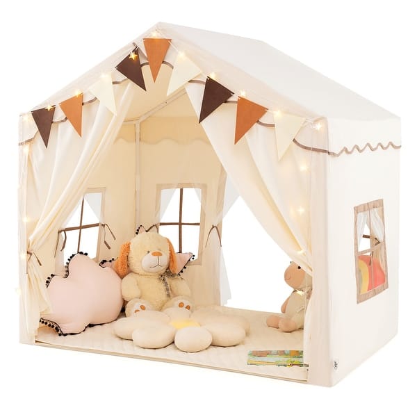 slide 2 of 20, Gymax 3-4 Kids Large Play Tent House w/ 2 Opening Doors Star Lights & White