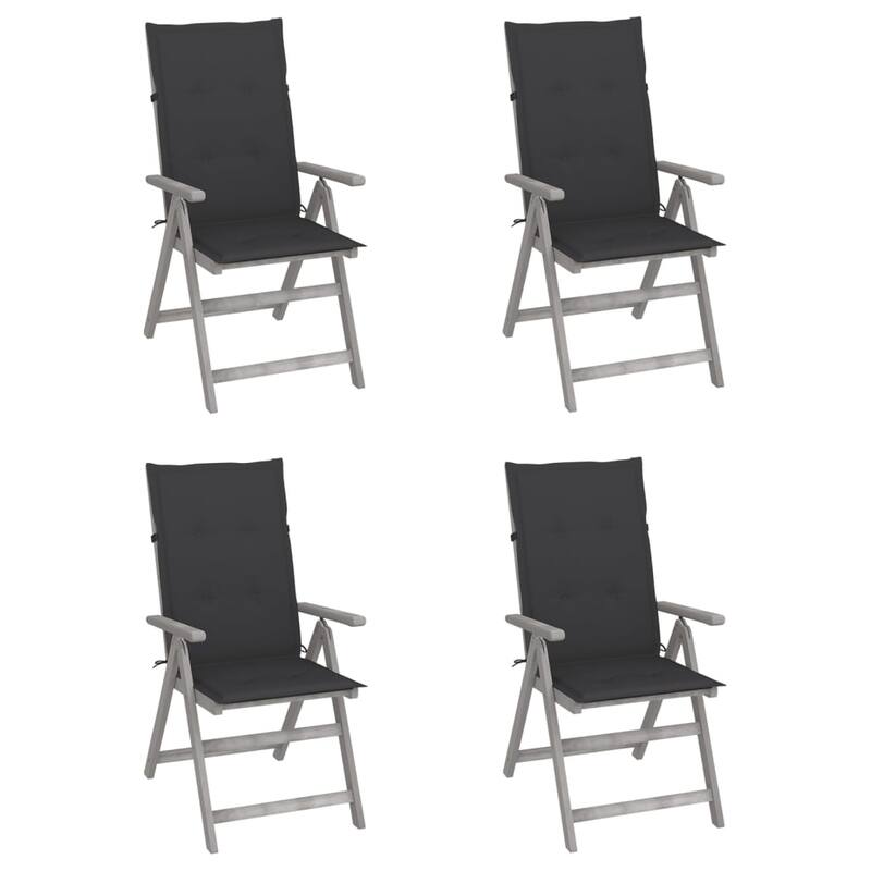 vidaXL Outdoor Recliner Chairs Patio Chair with Cushions Solid Wood Acacia - 4-Piece Sets - Anthracite