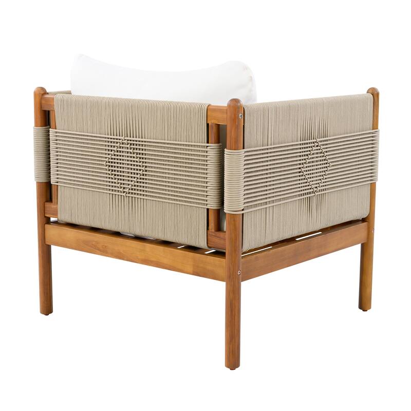 Christopher Knight Home - Outdoor Patio 29.72" Acacia Wood Club Chair with Handwoven Rope Panels and Cushions