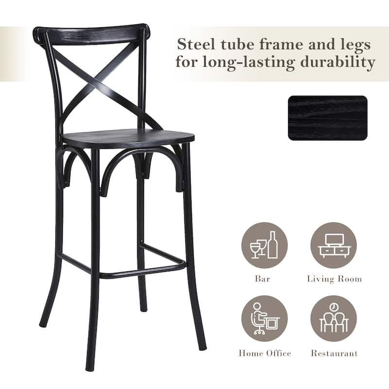Glitzhome Industrial Metal Solid Elm Wood Seat Kitchen Bar Stool Chairs, Set of 2/4