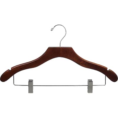 Wavy Walnut Suit Hanger with Clips and Notches (Box of 25)