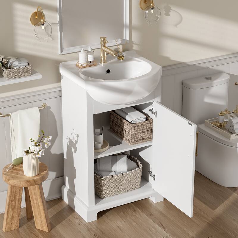 20" Freestanding Bathroom Vanity with White Farmhouse Ceramic Sink - 19.7'' x 13.4'' x 33.4''