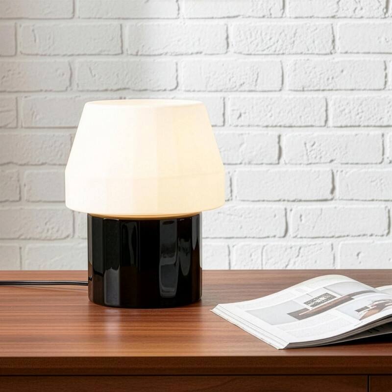 Brightech Duke 9.1 in Glossy Black Modern 7W 600Lm 2700K Dimmable Integrated LED Round Table Lamp With White Glass Unique Shade