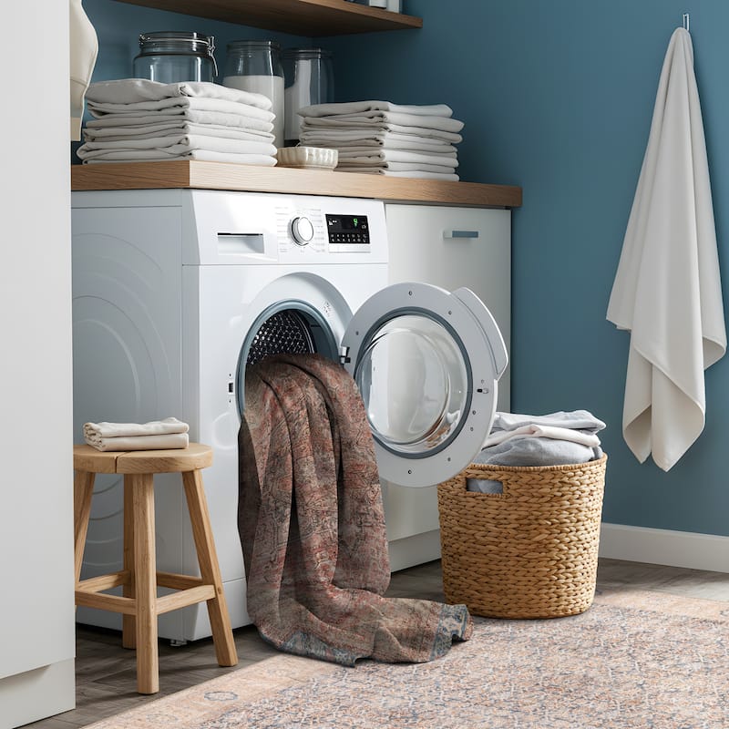 Beige Classic Washable Rug - Flat Pile, Non-Slip, Versatile for Any Room