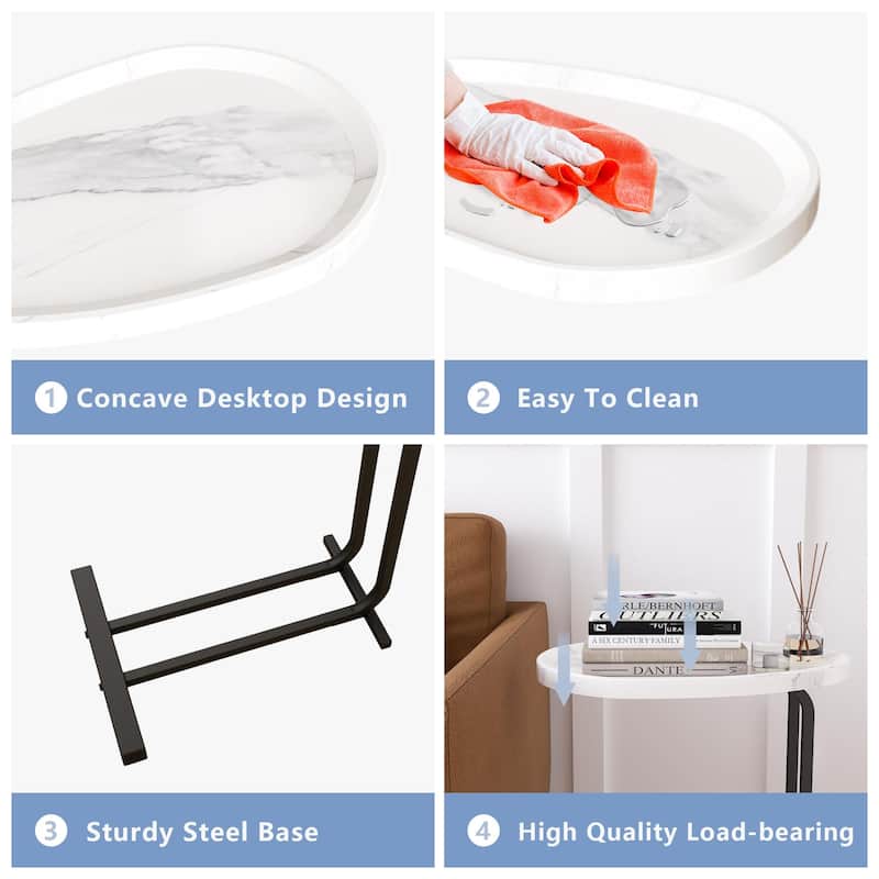 Sofa and Bedside C-Shaped Side Table, Wood C-Shaped End Table with Metal Frame Slide for Bedroom Living Room