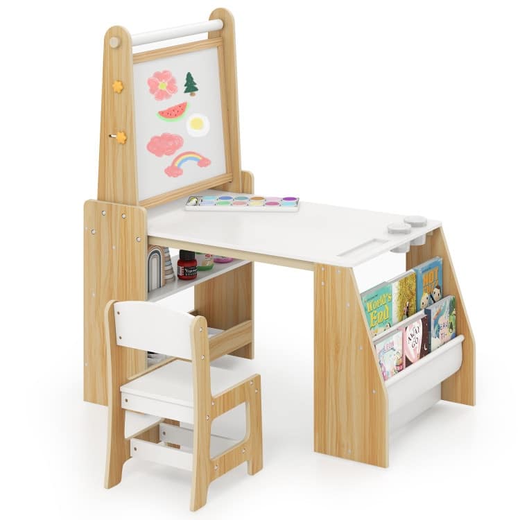 Kids Art Table and Chair Set with Easel and Chair for Drawing Reading