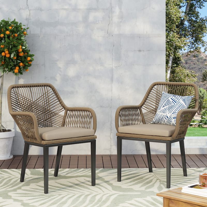 Rossetta 2-Piece Handcrafted Wicker Design Patio Club Chair Set with Water-Resistant Cushions