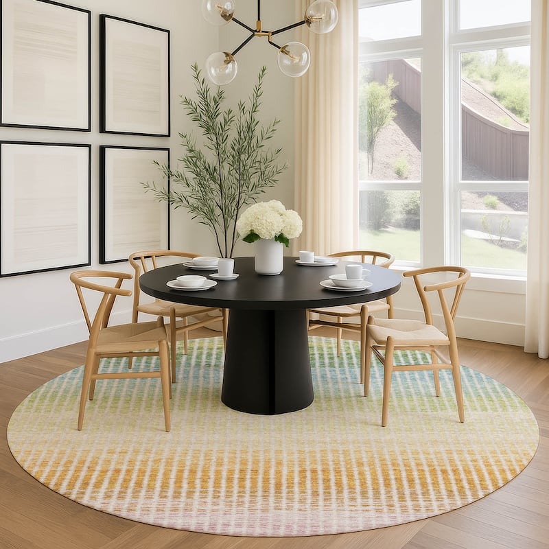 Machine Washable Indoor/ Outdoor Contemporary Stripes Chantille Rug