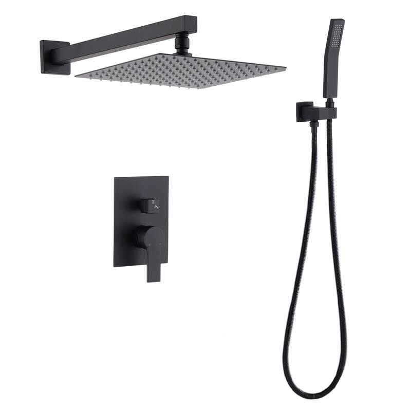 Topcraft Wall Mounted Rain Shower System with Handheld Showerhead - Matte Black - 12inch