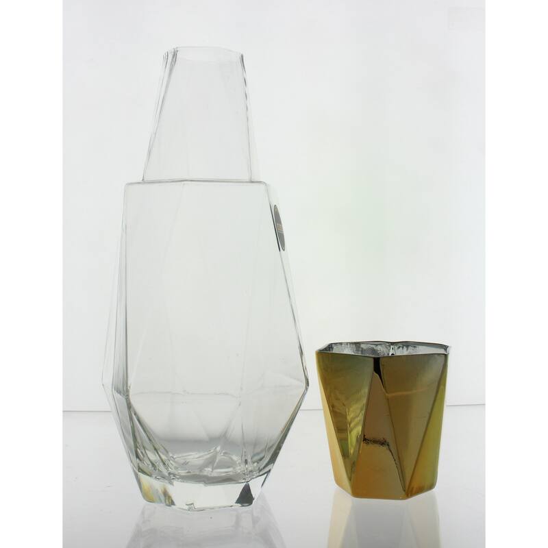 Fifth Avenue Crystal Geometric Glass Water Carafe and Tumbler - 37 Oz