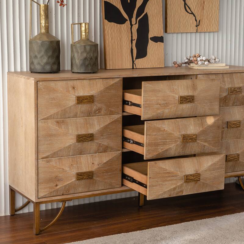 Fluted 3/6 Drawers Dresser, Modern Dressers & Chests of Drawers, TV Stand, Wood Dresser