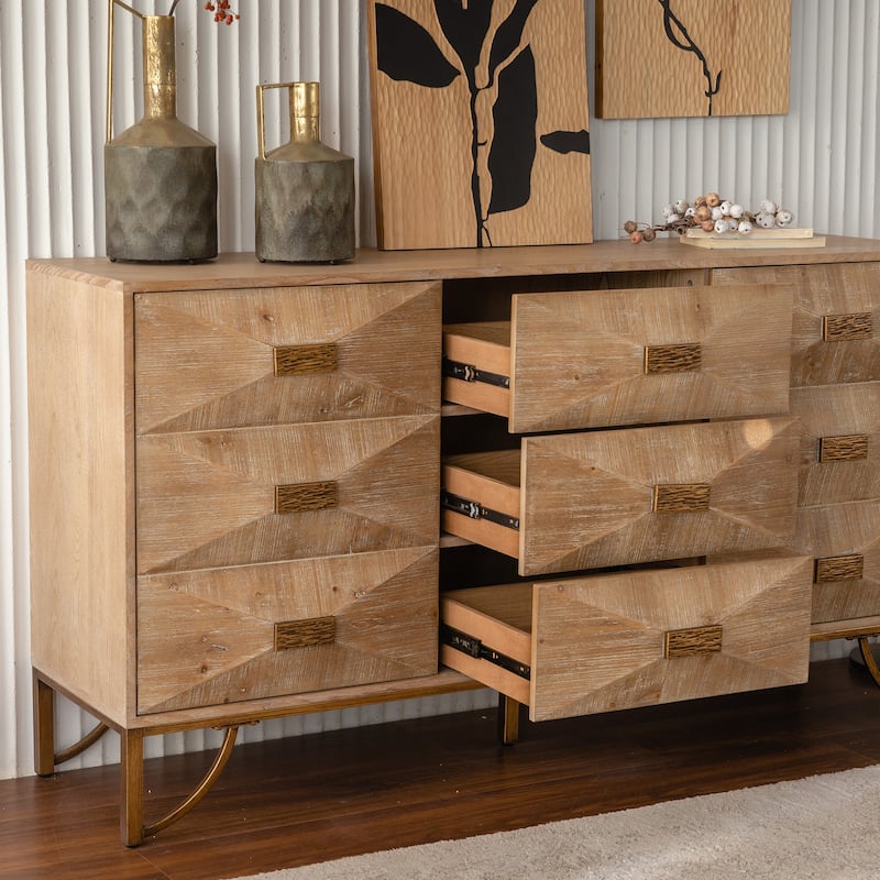 Nine-Drawer Dresser, Modern Chest of Drawers, Light Wood TV Stand Dresser for Bedroom, Living Room, and Hallway