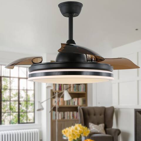 42" Modern Drum Ceiling Fan with Retractable Blades, LED and Remote