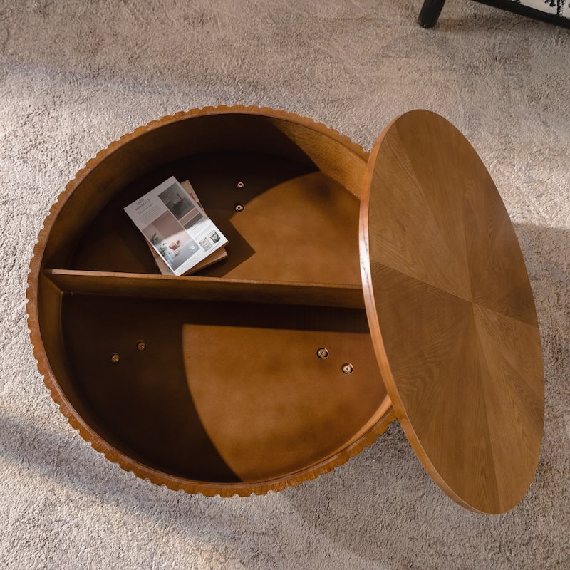 31.5" Retro Round Coffee Table with Storage Space, Suitable for Living Room and Office