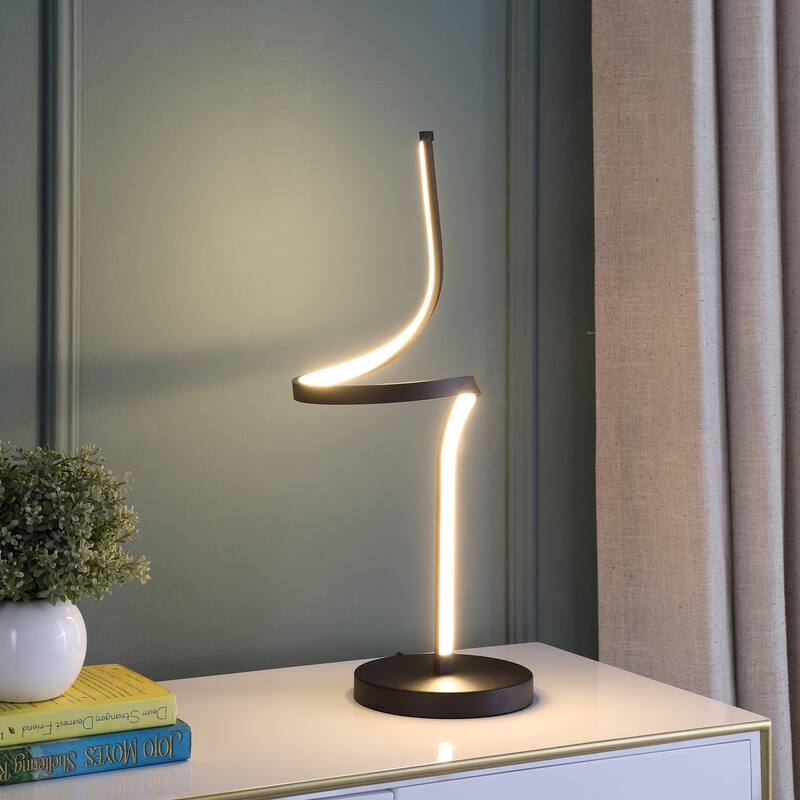 22 In. LED Apollo Spiral Curved Tube Modern Table Lamp - N/A - Silver