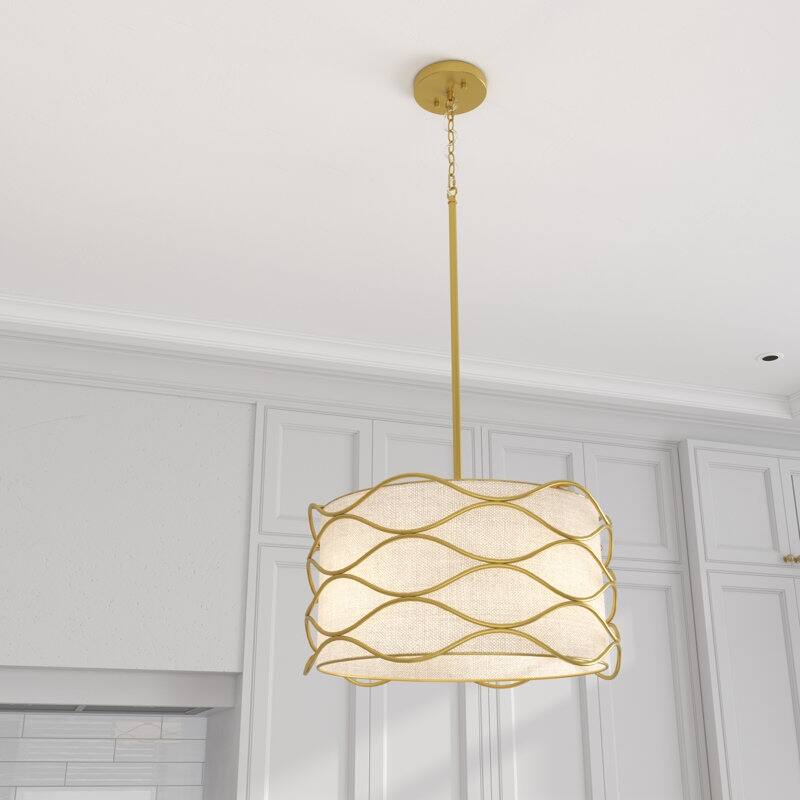 Acroma 4-light Modern Wave Frame Drum Chandelier with Fabric Shade