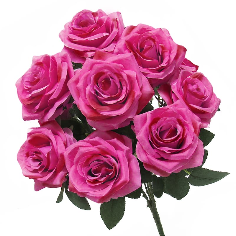 Set of 2 Artificial Queen Rose Flower Stem Bush Bouquet 18in