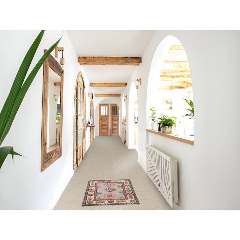 Geometric Kazak Oriental Foyer Rug Handmade Wool Carpet - 1'11" x 2'11"