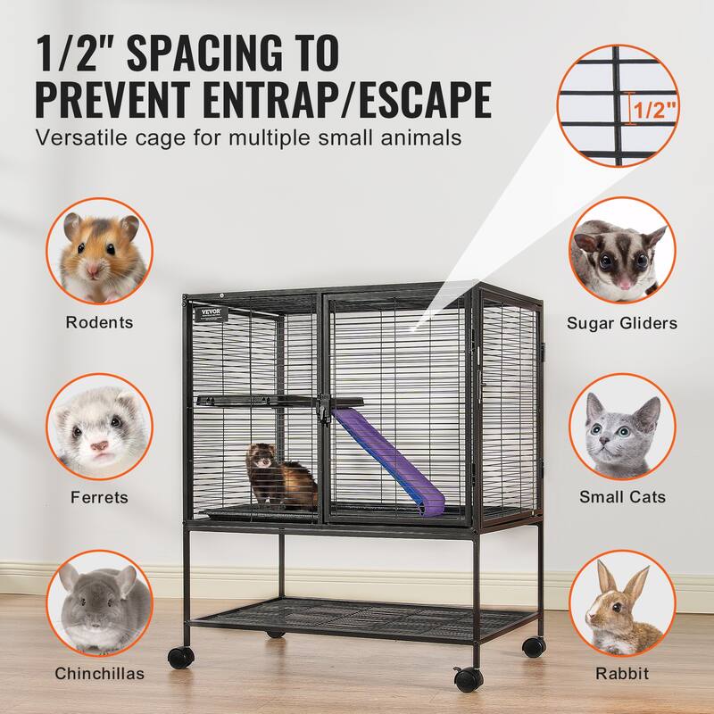 Rolling Metal Ferret Cage Small Animal Cage for Pet Rats, Hamster, Guinea Pig, Chinchilla, Squirrel, Hedgehogs, Bunny