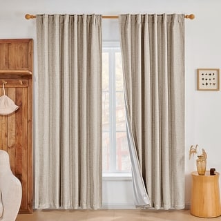 Living Room Curtains Back Tab Rod Pocket Faux Linen Blackout 2 Panels