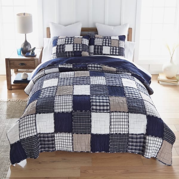 slide 2 of 6, Donna Sharp Checkerboard Indigo Cotton Pieced Quilt Collection King