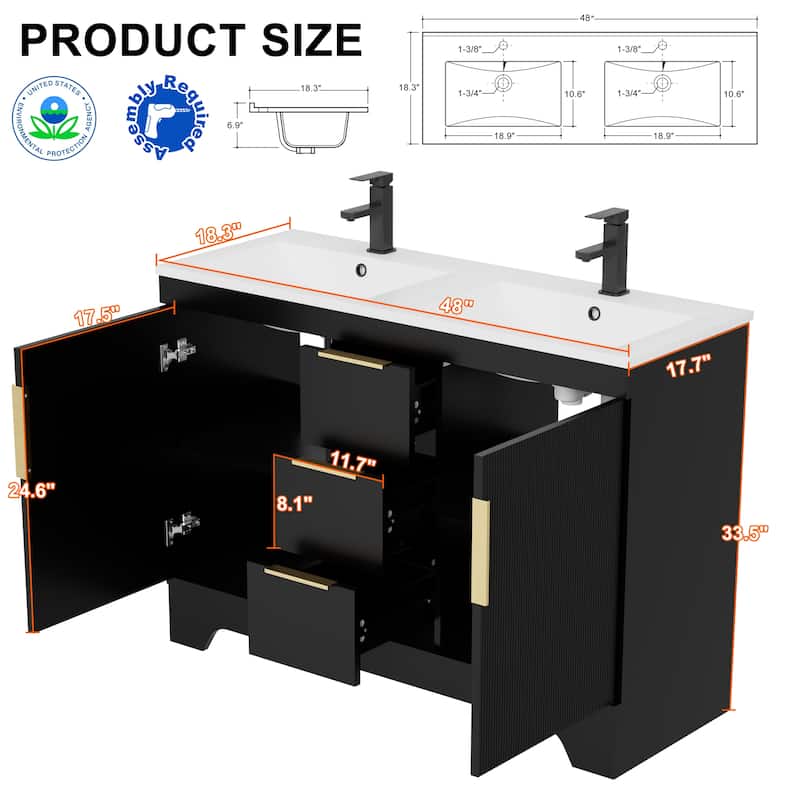 Vertical Stripes Bathroom Vanity Set with Sink Top & Faucet