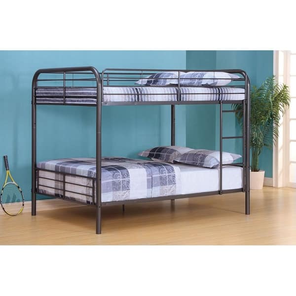 slide 2 of 6, Full over Full Bunk Bed Metal Bunk Bed Frame with Ladder & Full-Length Guardrails, Convertible to 2 Full Size Single Beds Gunmetal - Full